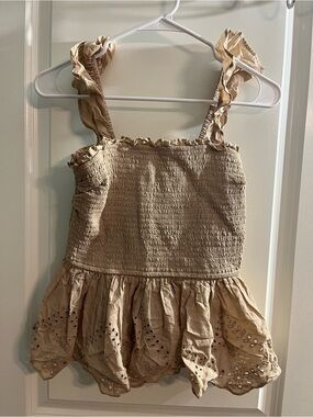 Japna Beige Ruffle-strap Eyelet Dress